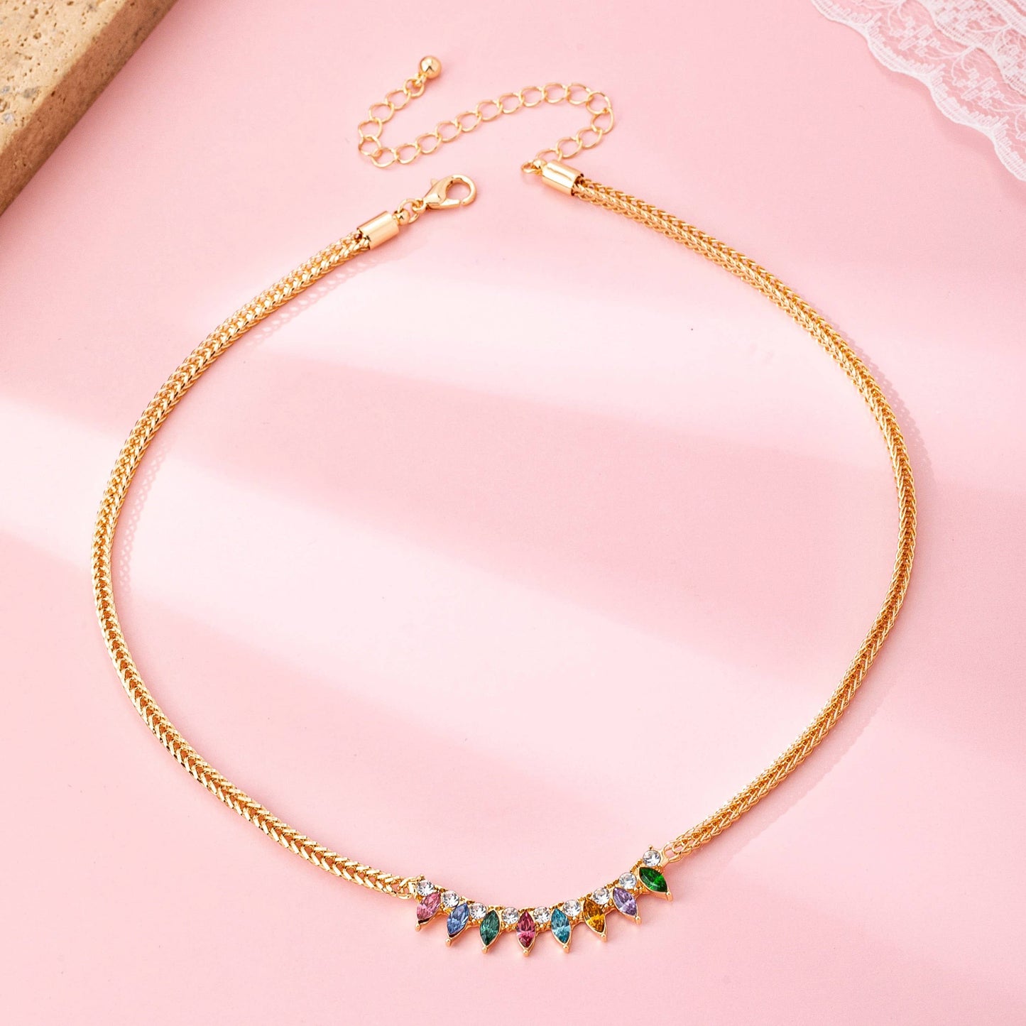Rainbow Marquise Drop Bib Necklace