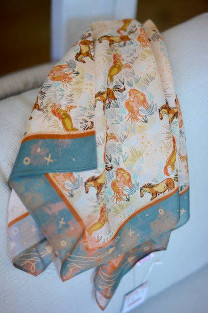 Tirzah Lane Art - Wild Horses Mustang Meadow Wild Rag Silk Scarf Shortie