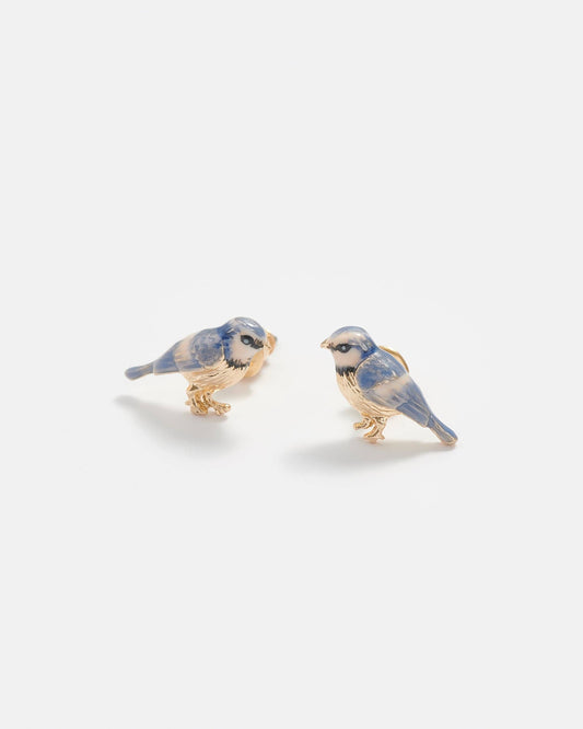 Fable England - Enamel Blue Tit Stud Earrings - UK, US & EU