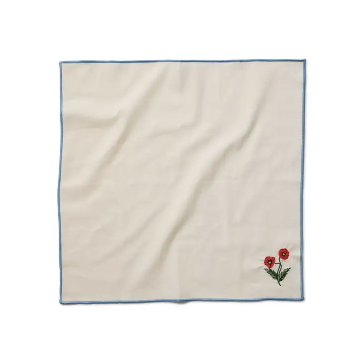 Garden Study Embroidered Cotton Napkins, Assorted Set of 4