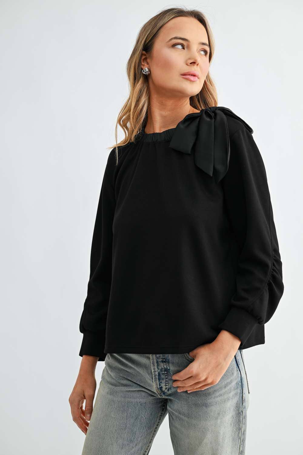 Karl Knit Bow-Tie Shoulder Top - Black