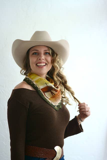 Tirzah Lane Art - Grazing Pasture Western Cowgirl Horses Silk Wild Rag Scarf