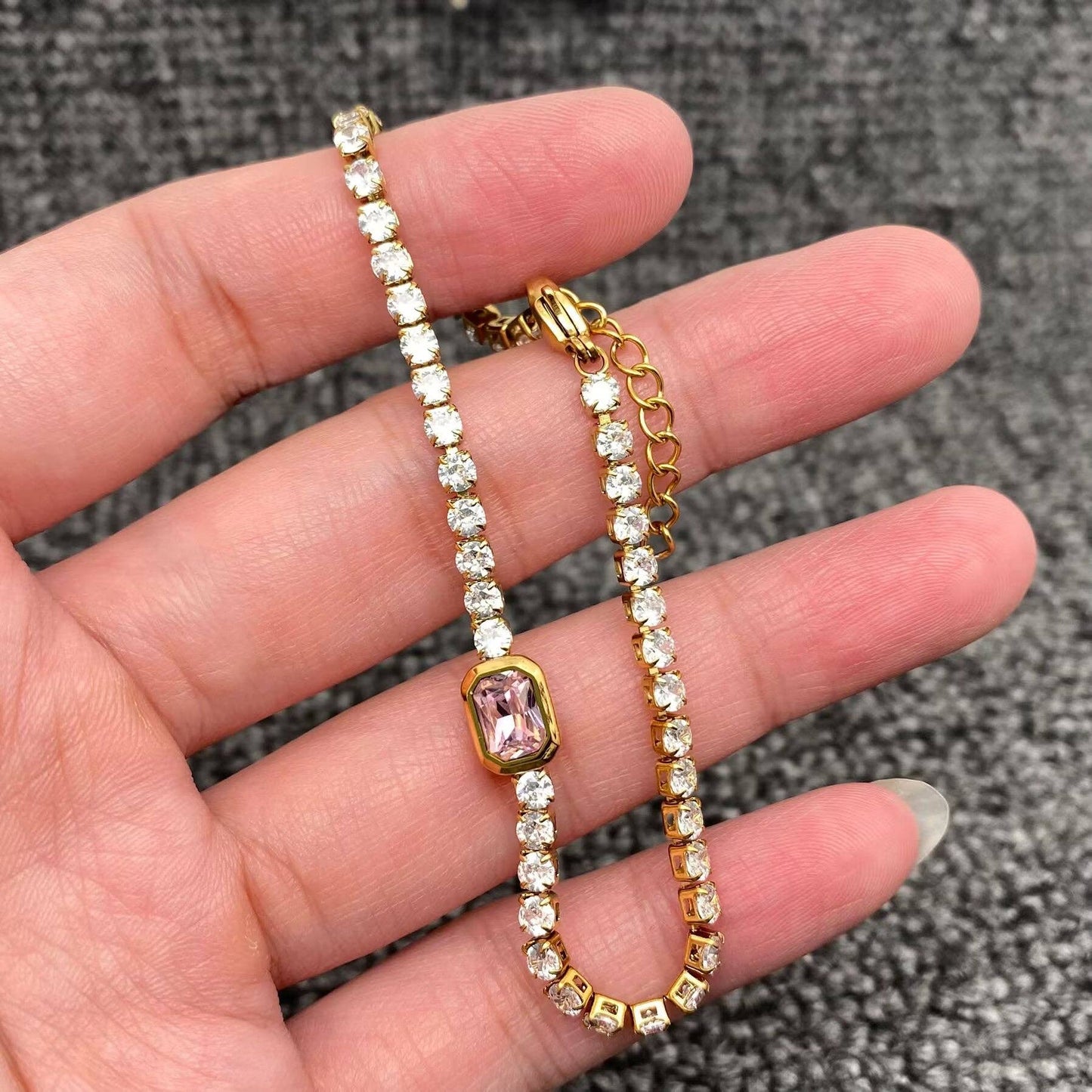 Mio Queena - Full Zircon 3mm 18K Gold Plated Stainless Steel Bracelet-FGS