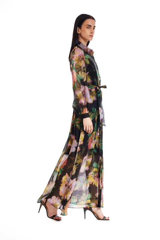 Julia Jordan - L/S SHIRTDRESS GOWN W SELF SASH
