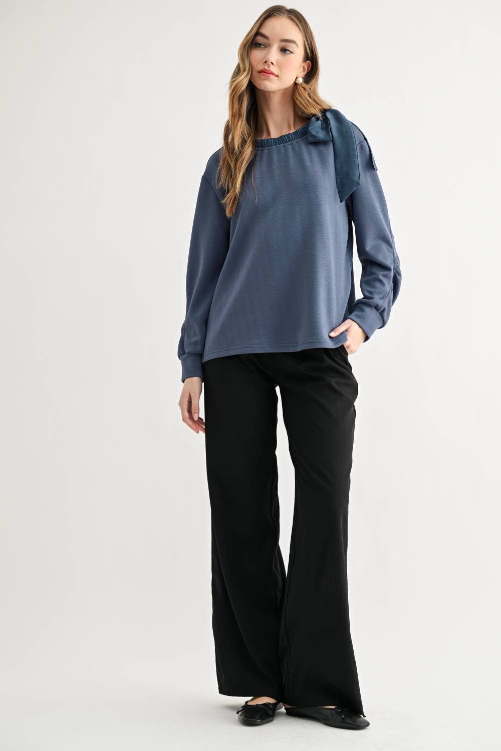Karl Knit Bow-Tie Shoulder Top - Black