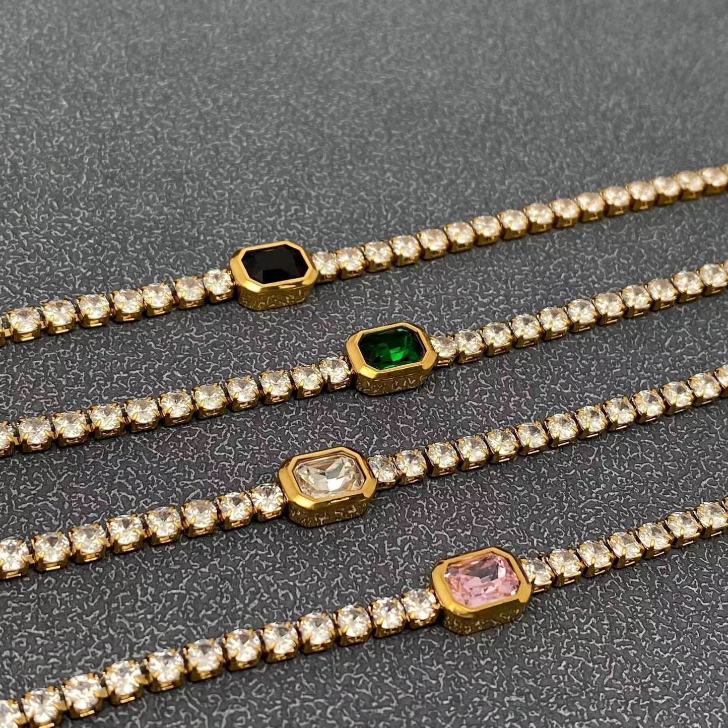 Mio Queena - Full Zircon 3mm 18K Gold Plated Stainless Steel Bracelet-FGS
