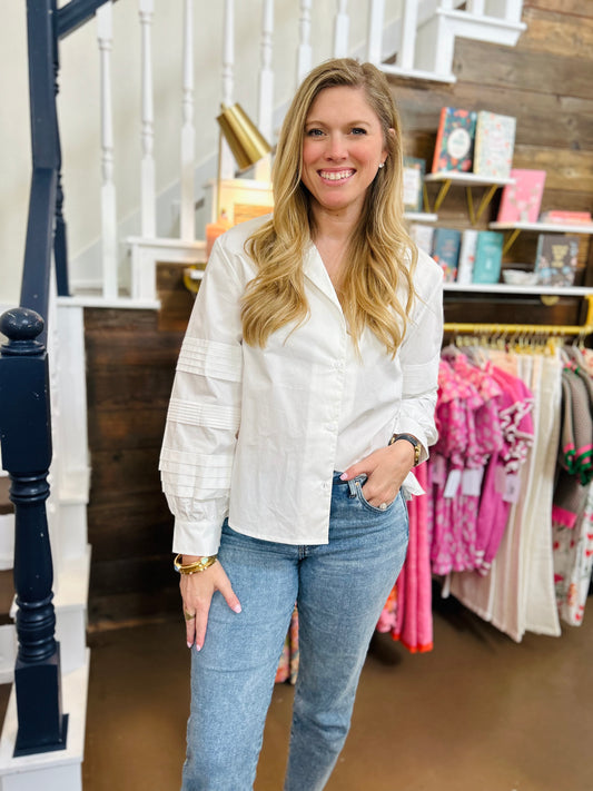 Poplin Collared White Button Up Top