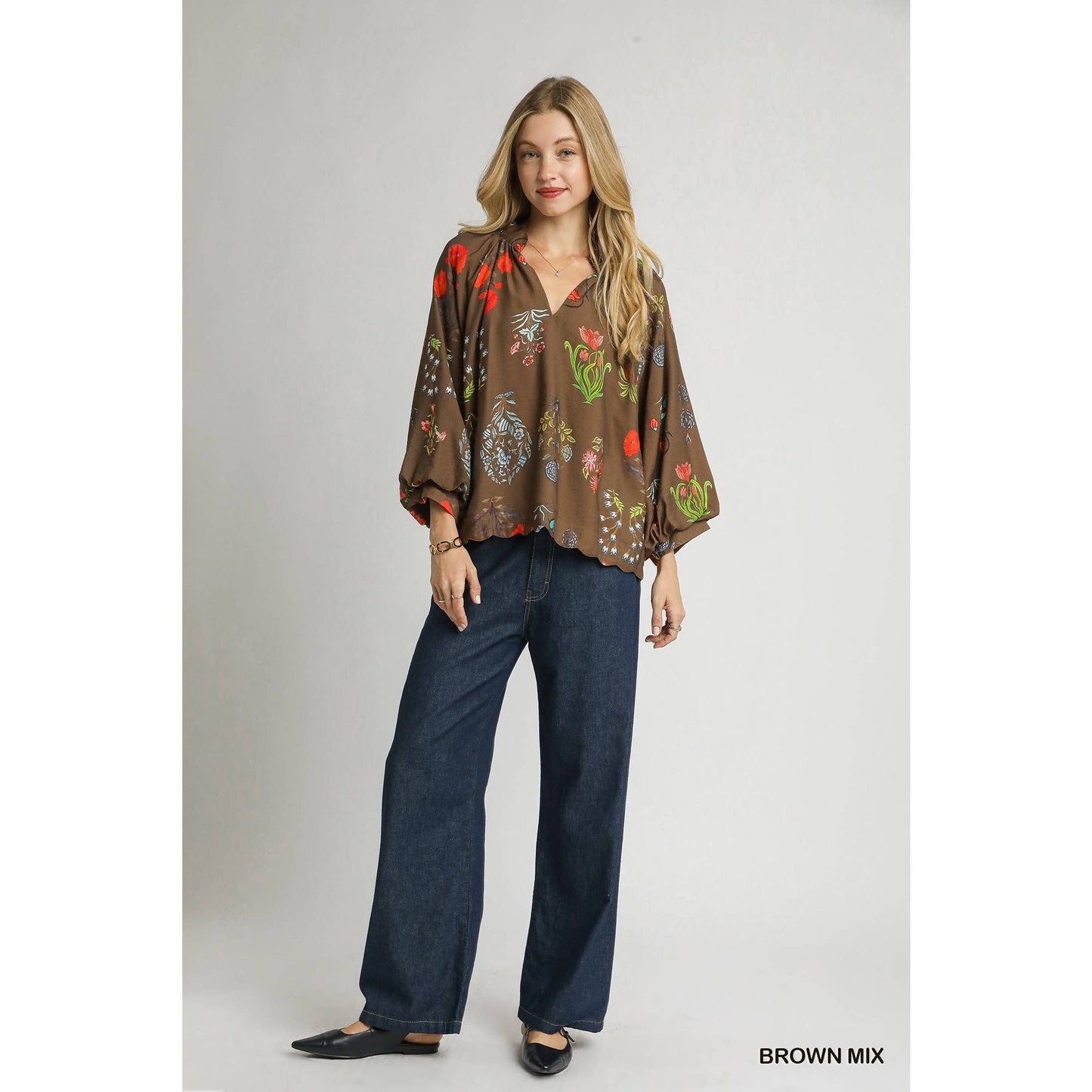 Brown Floral Print Blouse