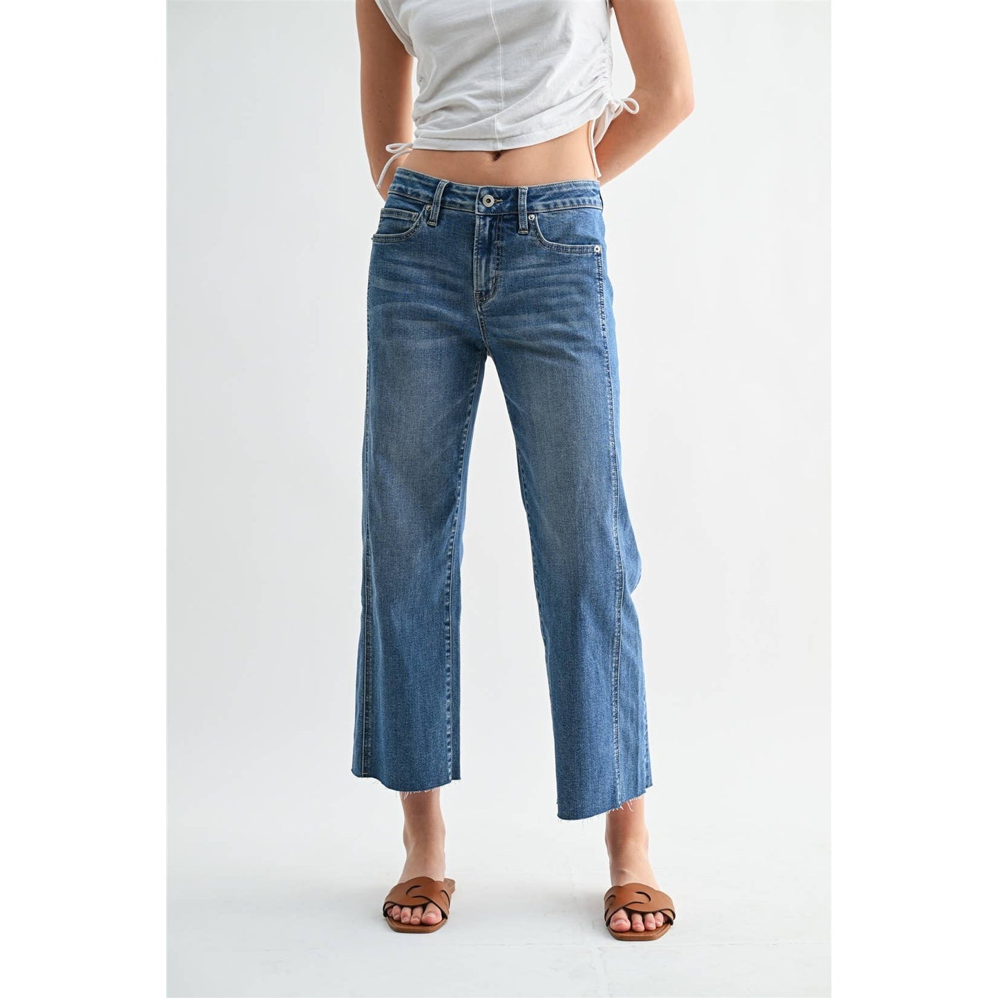 Mica Denim - MID RISE STRAIGHT TUMMY TUCK CROP LOOSE FIT