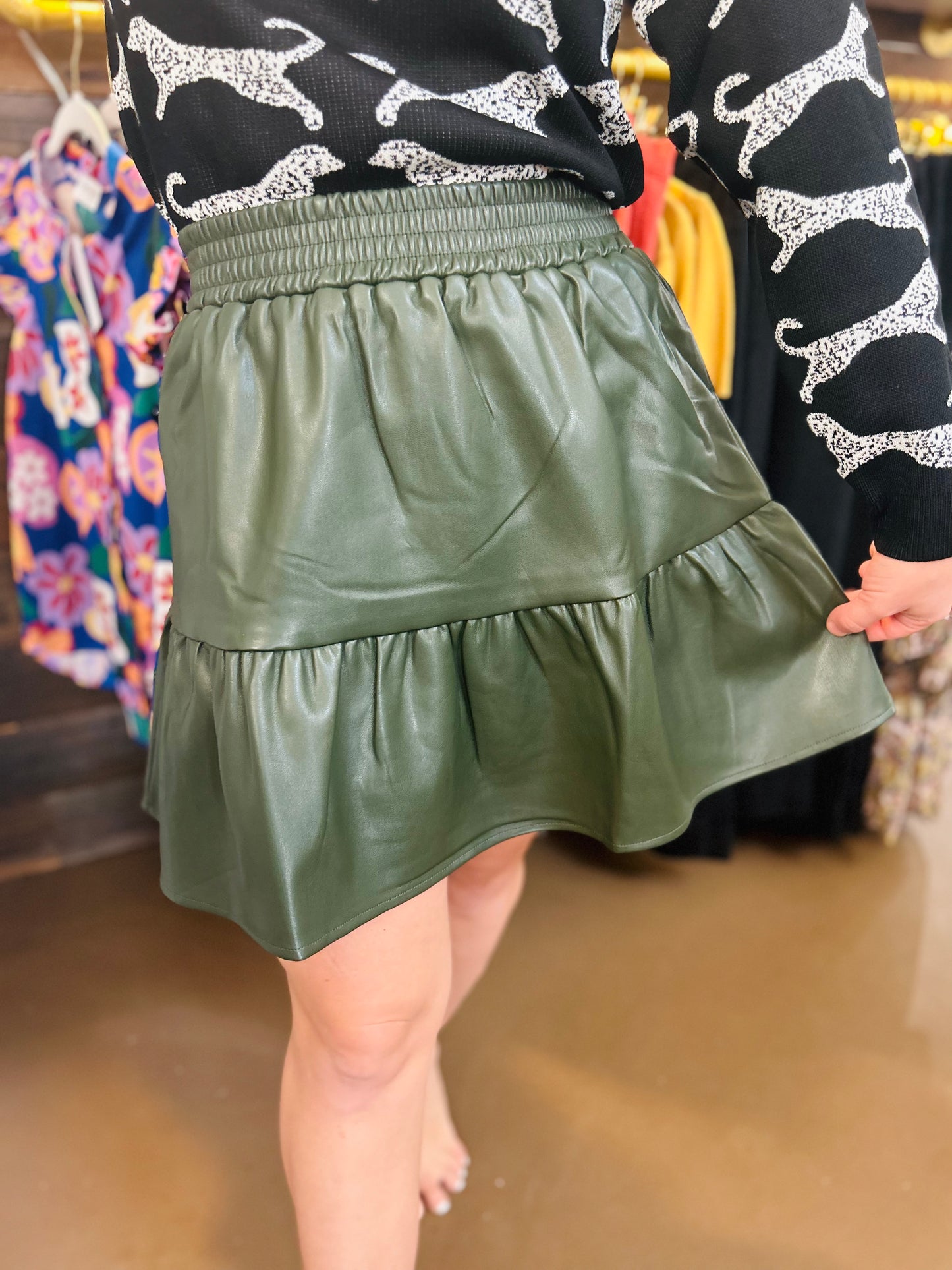 Olive Pleather Skirt