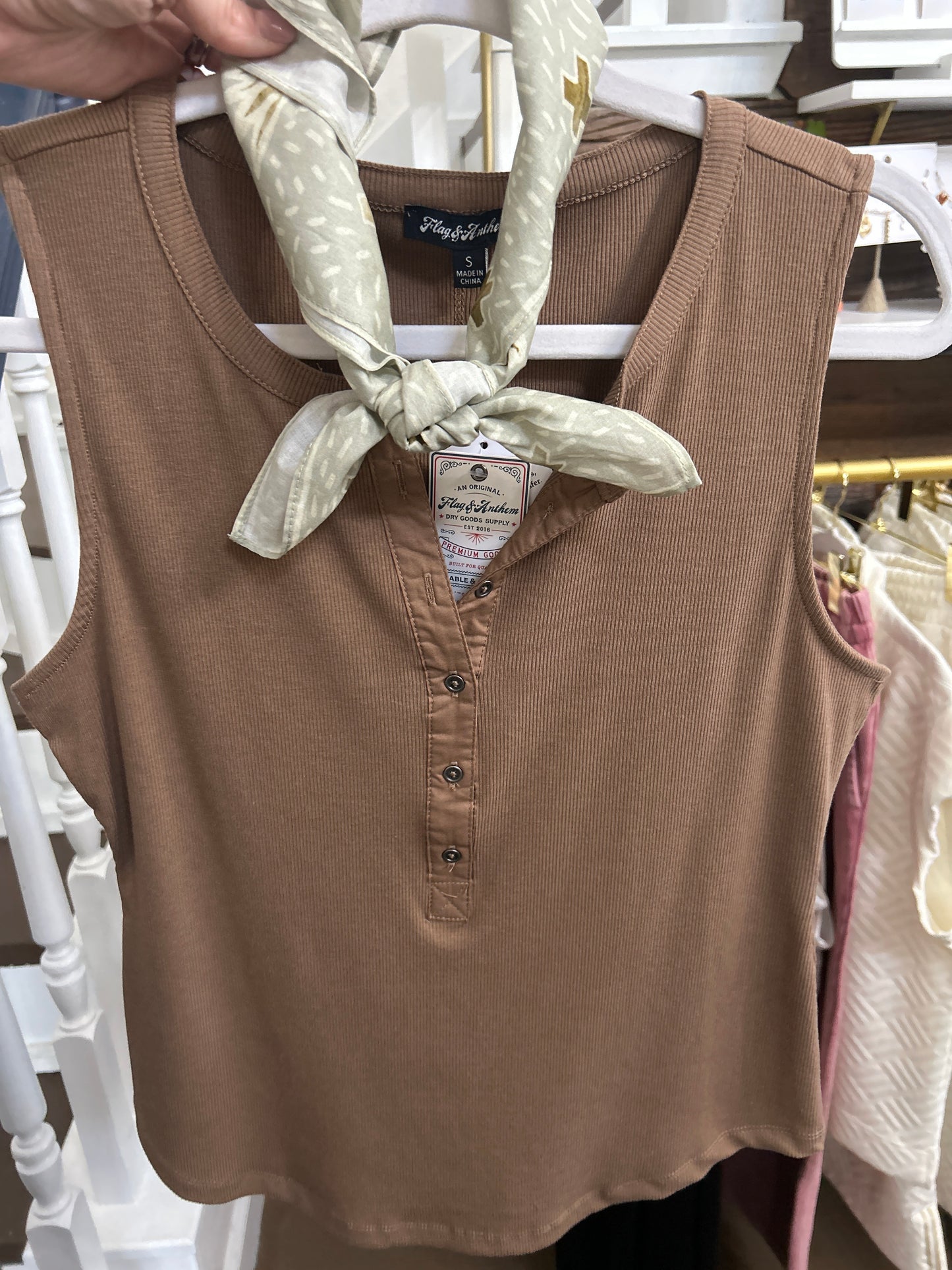 Denning Henley Tank Top Brown