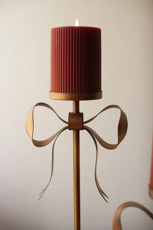Bow Antique Brass Pillar Candle Holder