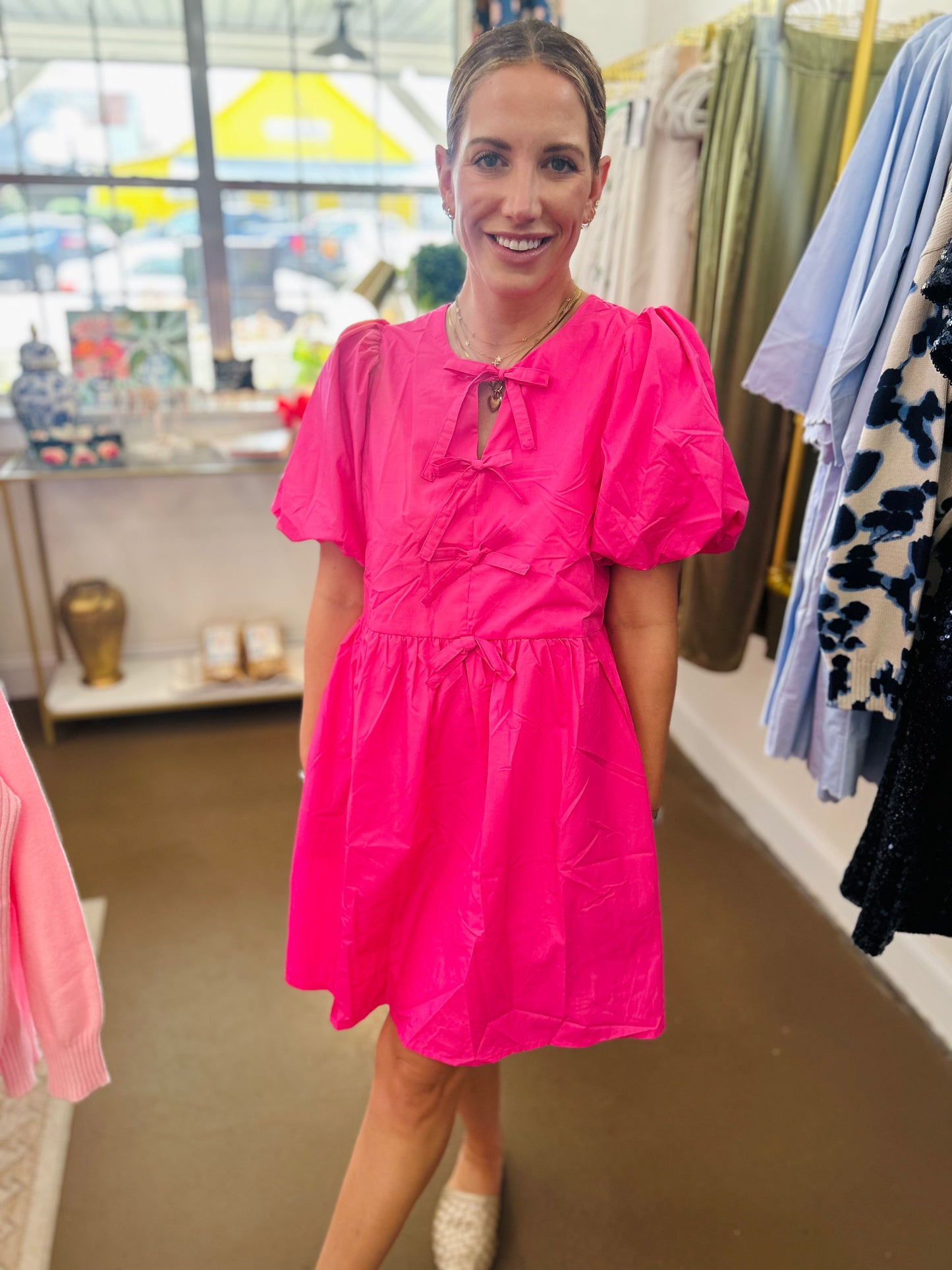 Hot Pink Tie Front Dress