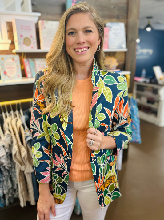 Tropical Print Navy Blazer