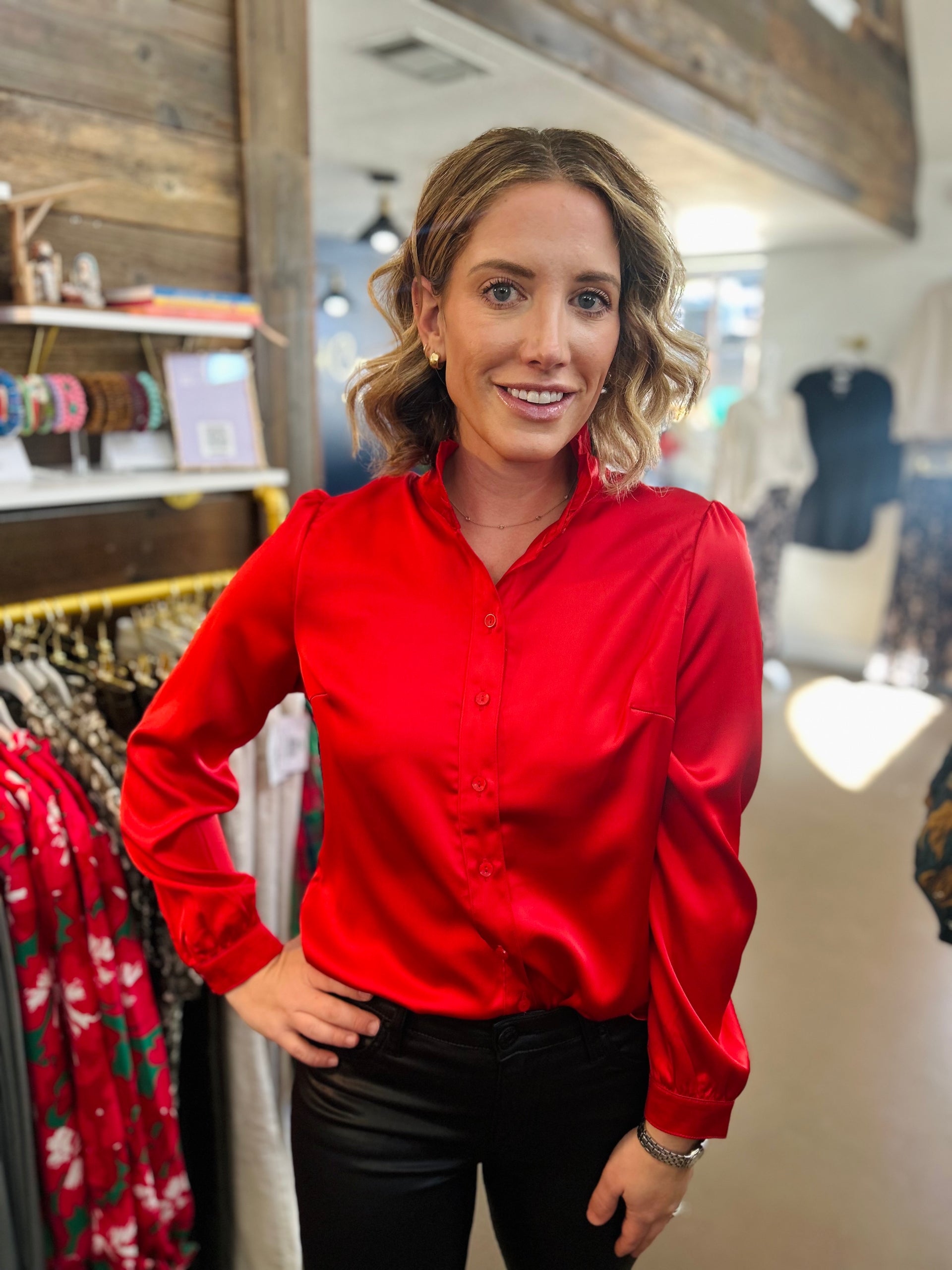 Ruby Red Button Down XL