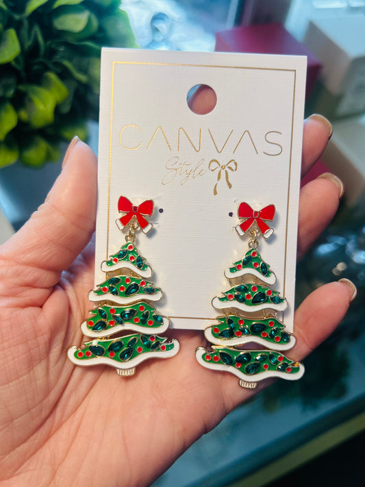 Dangle Christmas Tree Earrings
