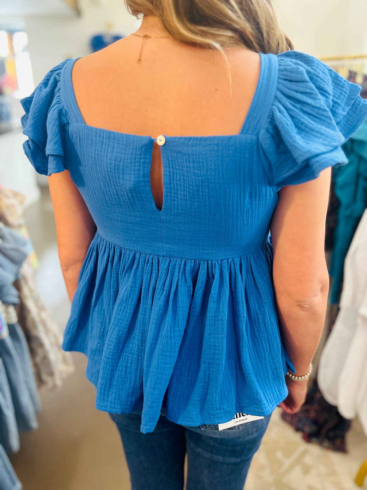 Blue Cotton Gauze Top