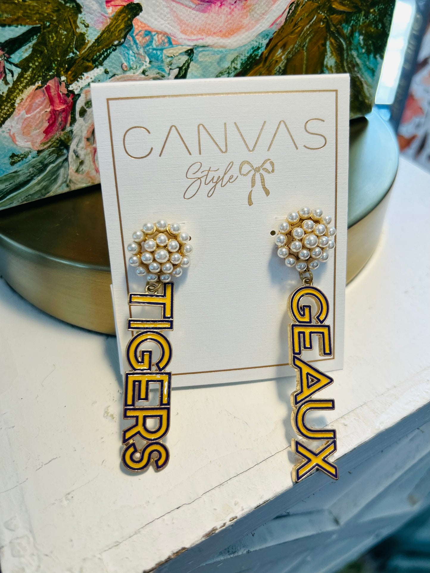 LSU Pearl Cluster Earrings