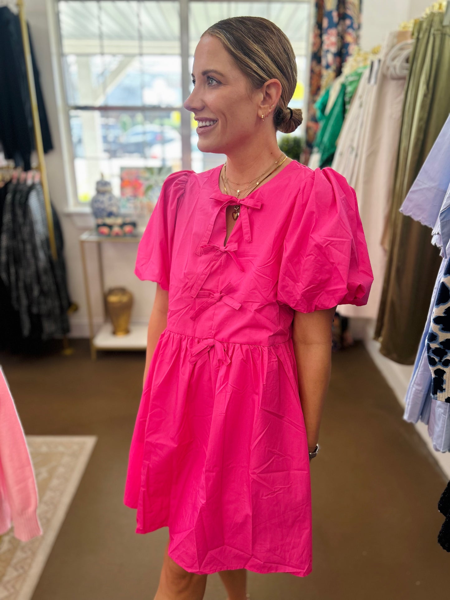 Hot Pink Tie Front Dress