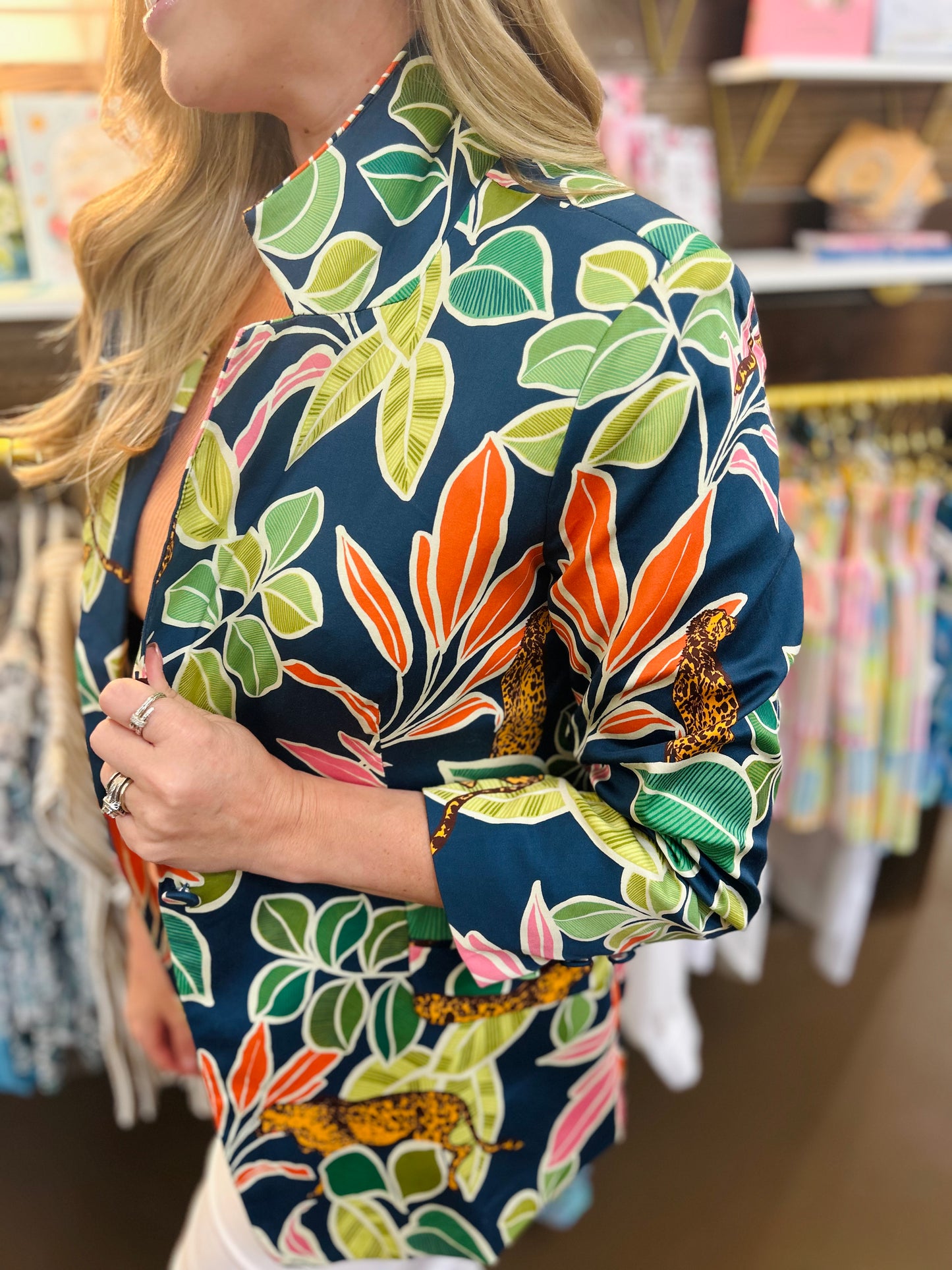 Tropical Print Navy Blazer