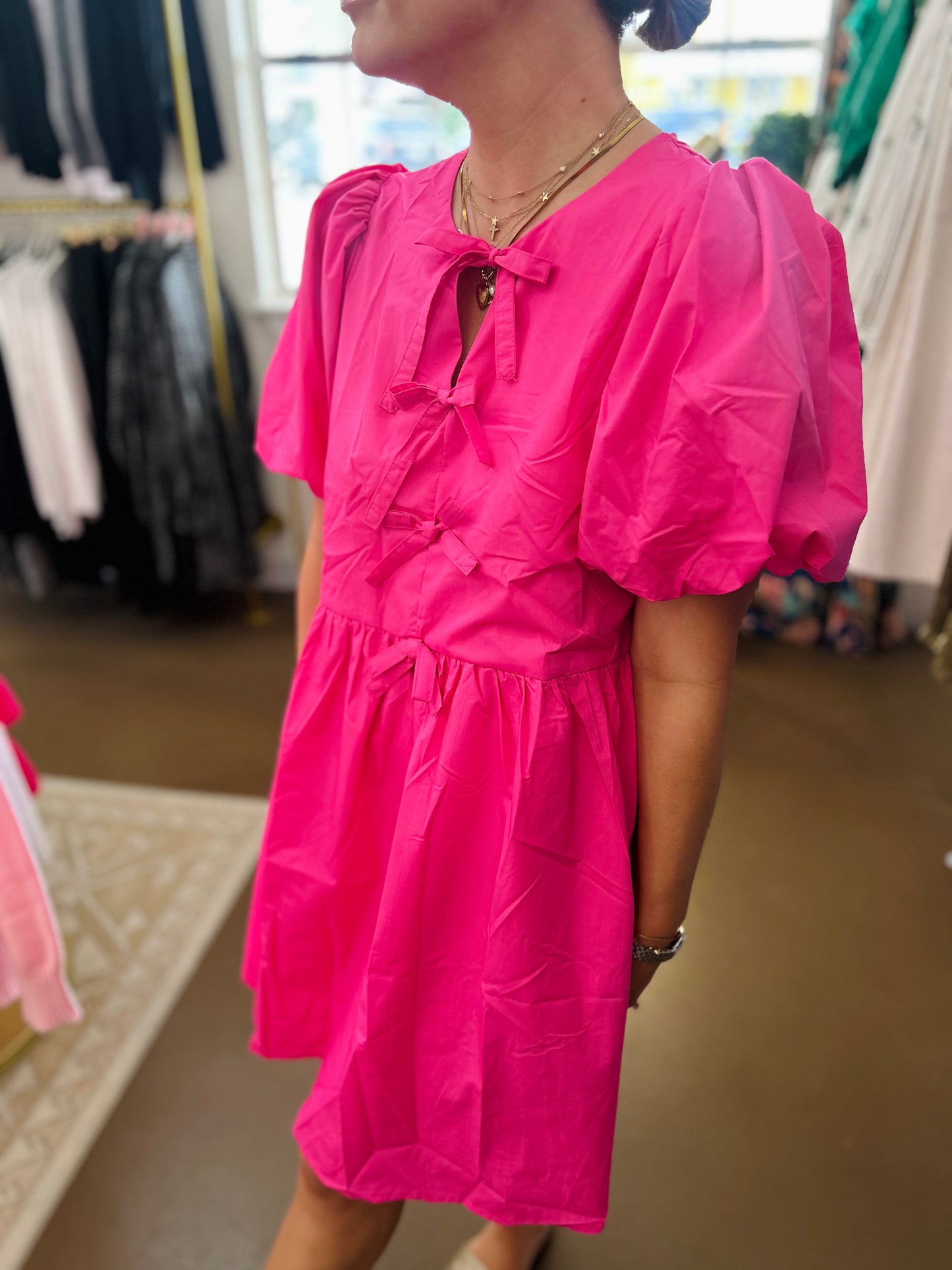 Hot Pink Tie Front Dress