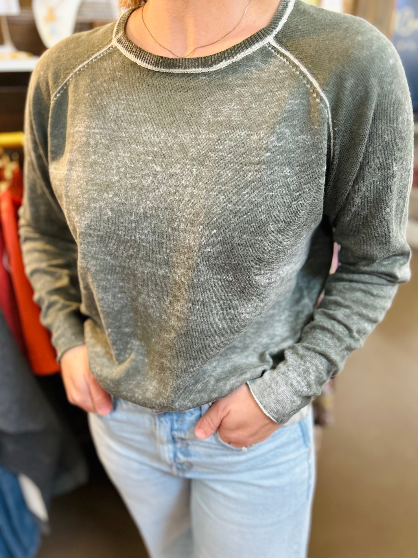 Washed Spruce Raglan Sweater