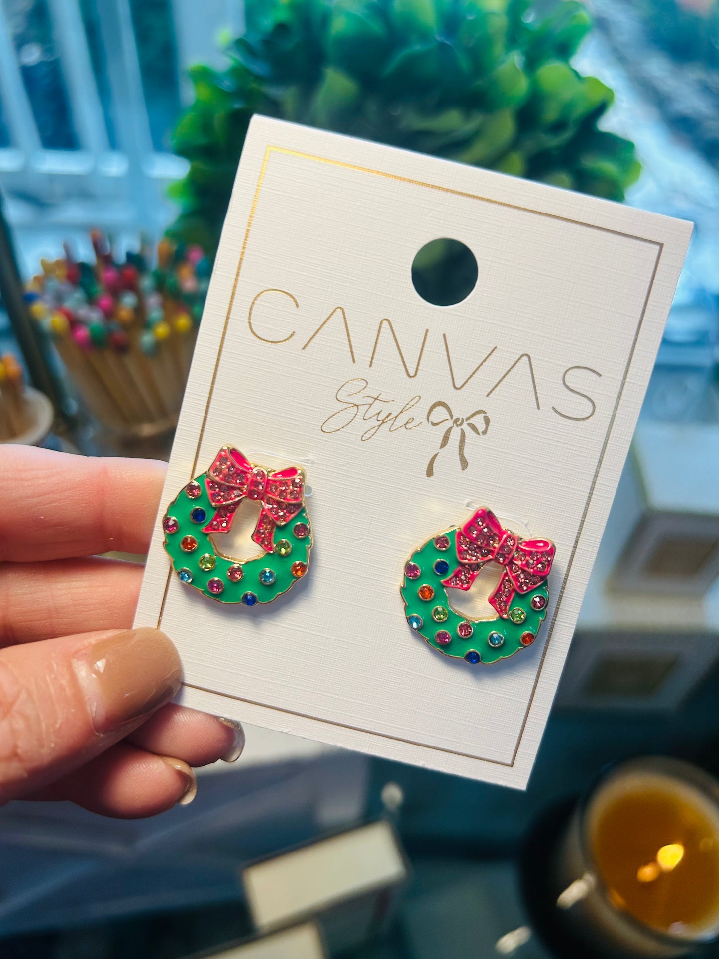 Bejeweled Christmas Wreath Stud