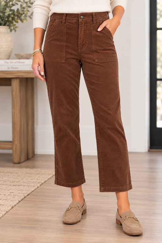 Charlene Corduroy Mahogany Pocket Trousers