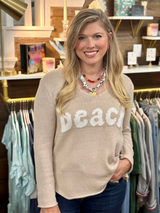 Beach Graphic V-neck Sweater