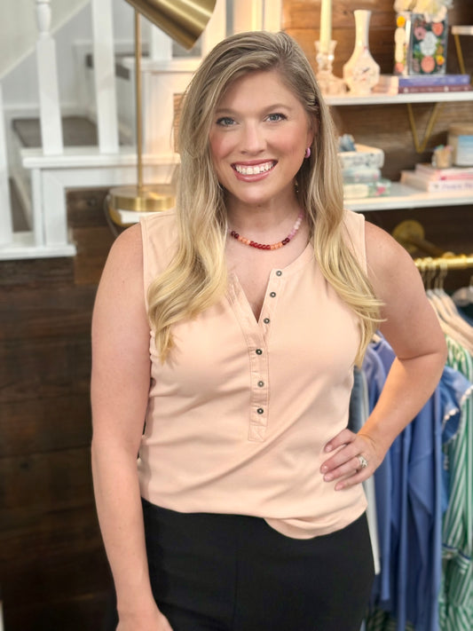 Denning Henley Tank Top Pink