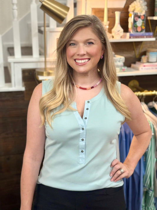 Denning Henley Tank Top Blue