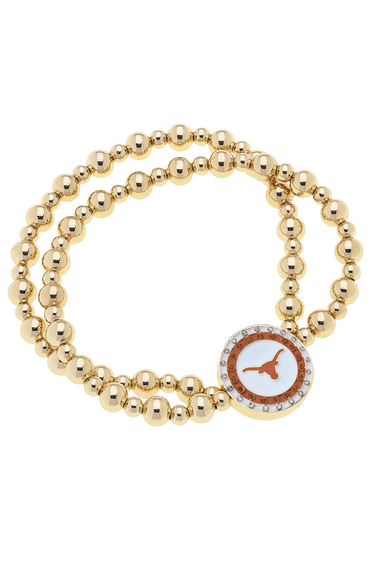 Texas Longhorns Pave Disc 2-row Ball Bead Bracelet