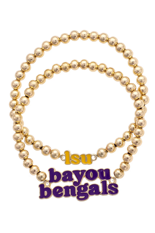 LSU Tigers Slogan Ball Bead Bracelet