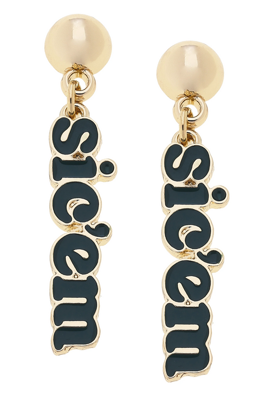 Baylor Bears Slogan Earrings in Green/Gold