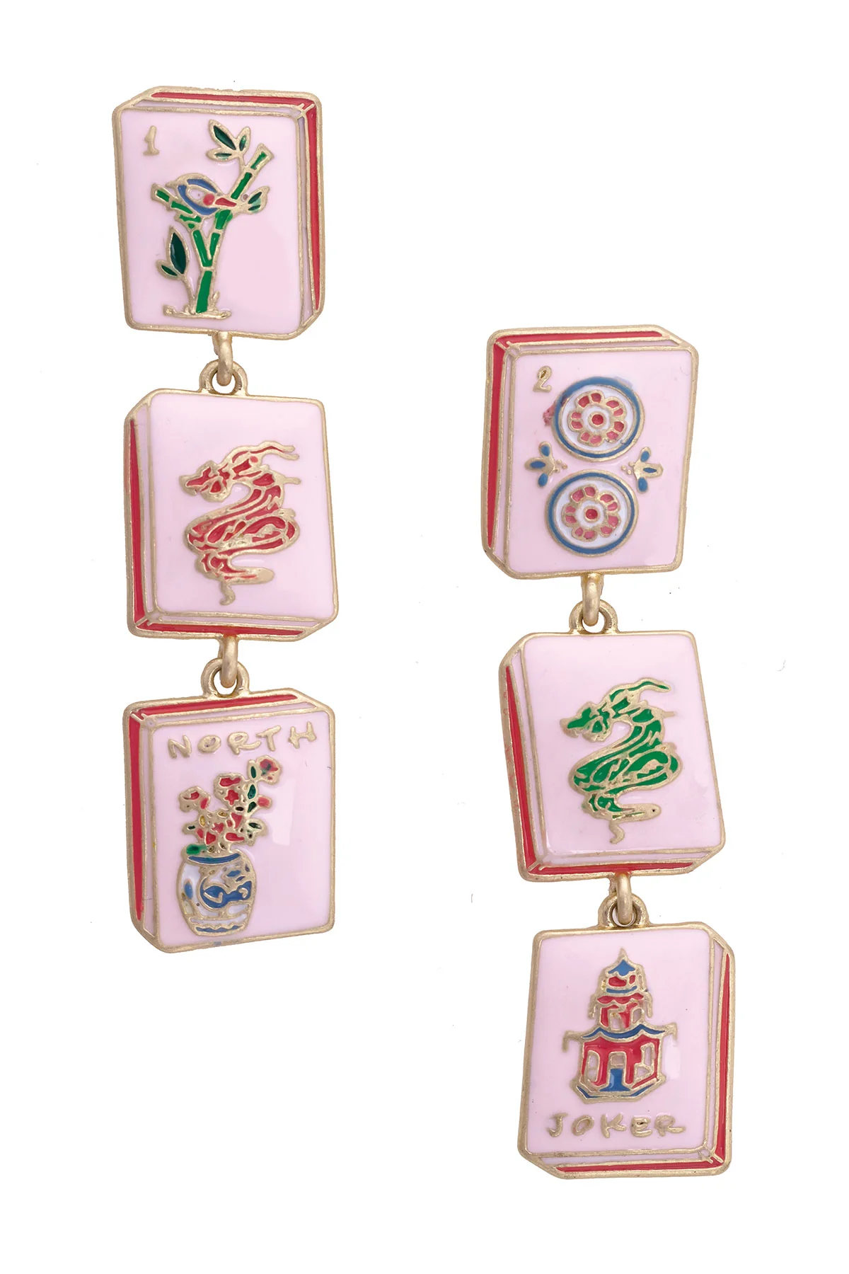 Linked Mahjong Tile Earrings