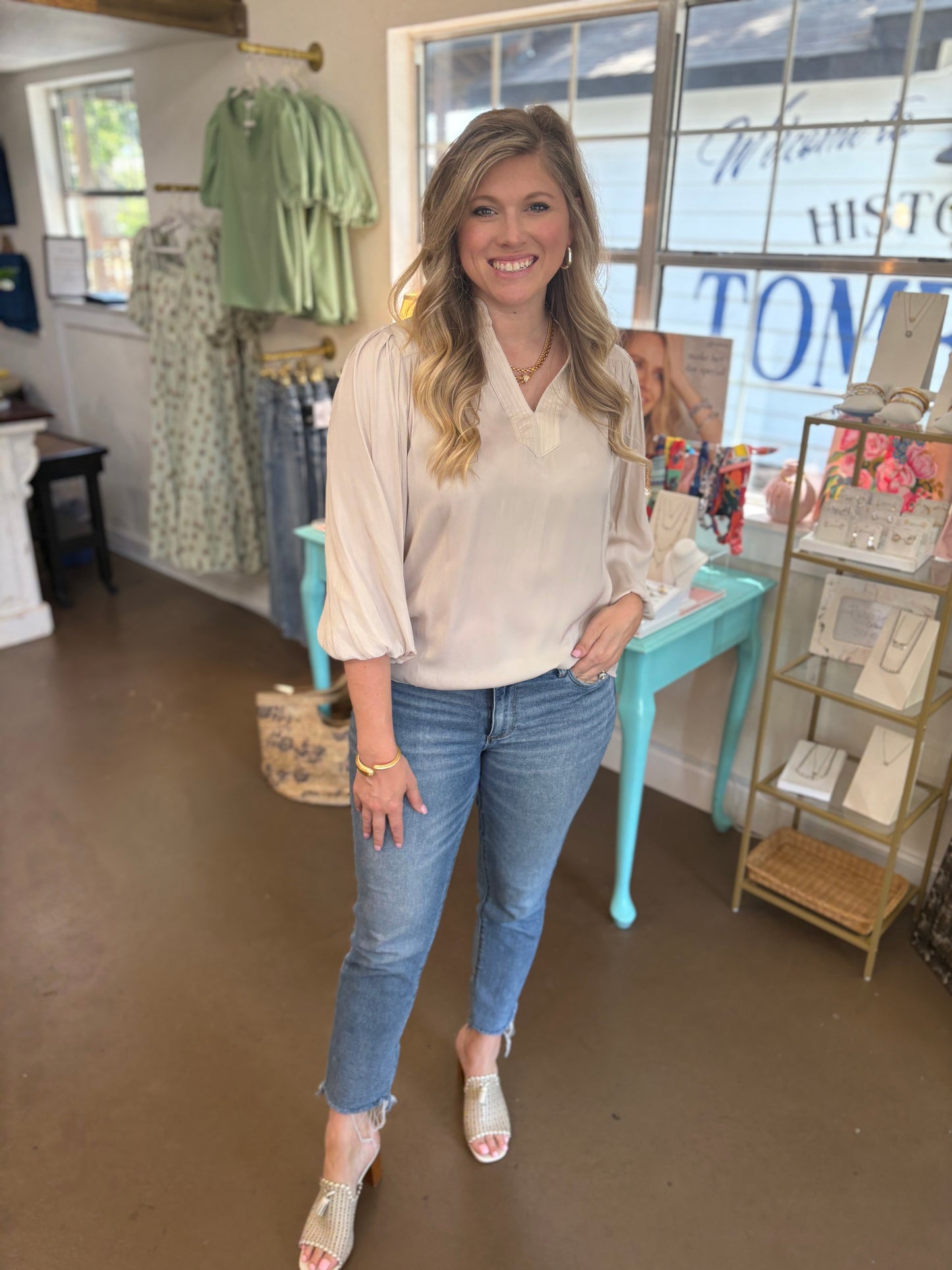 Tracy Ecru Split Neck Blouse