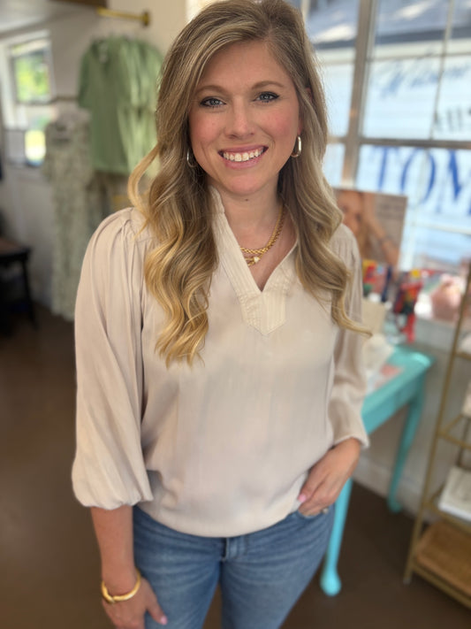Tracy Ecru Split Neck Blouse