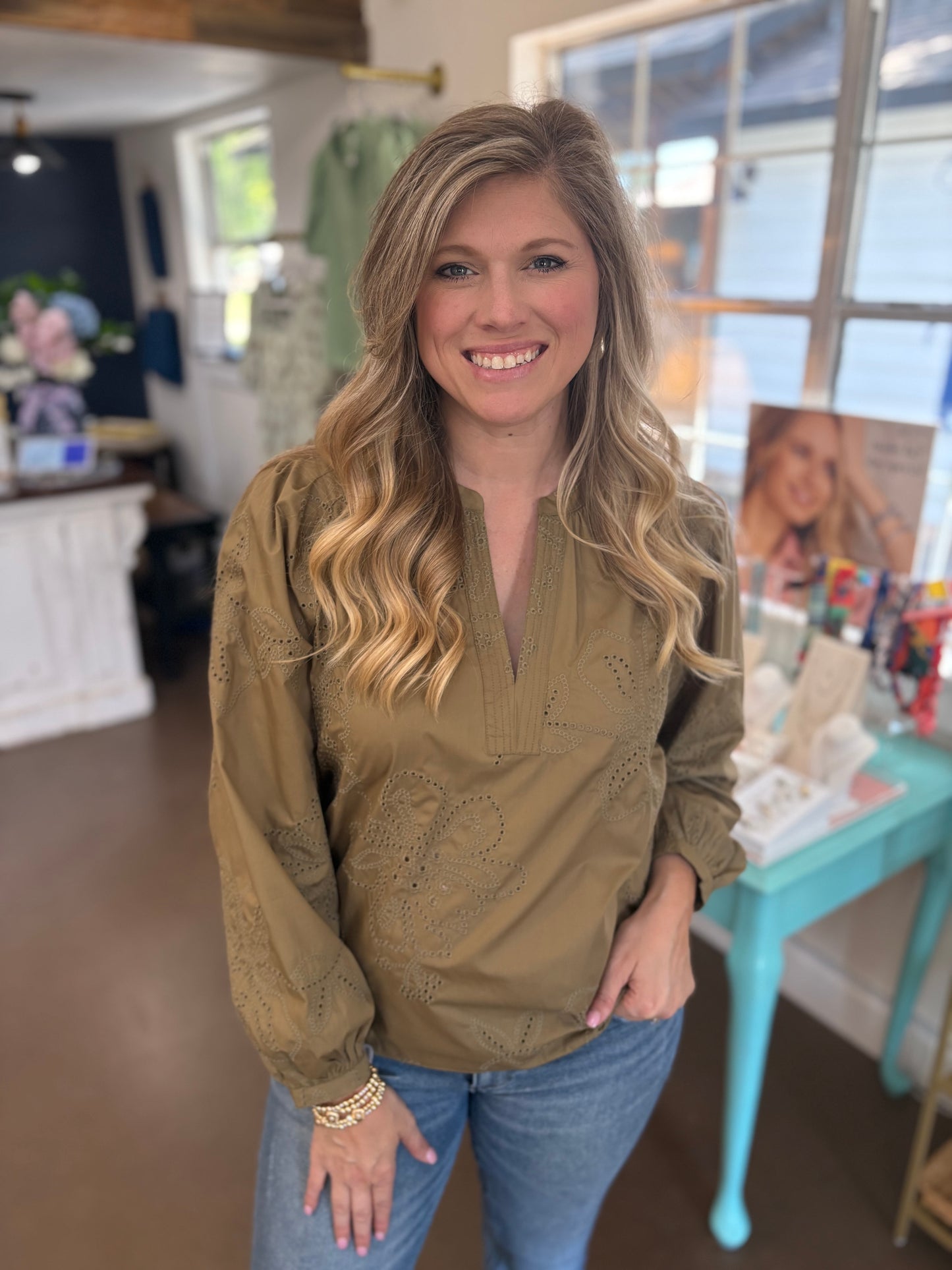 Olive Green Long Sleeve Blouse