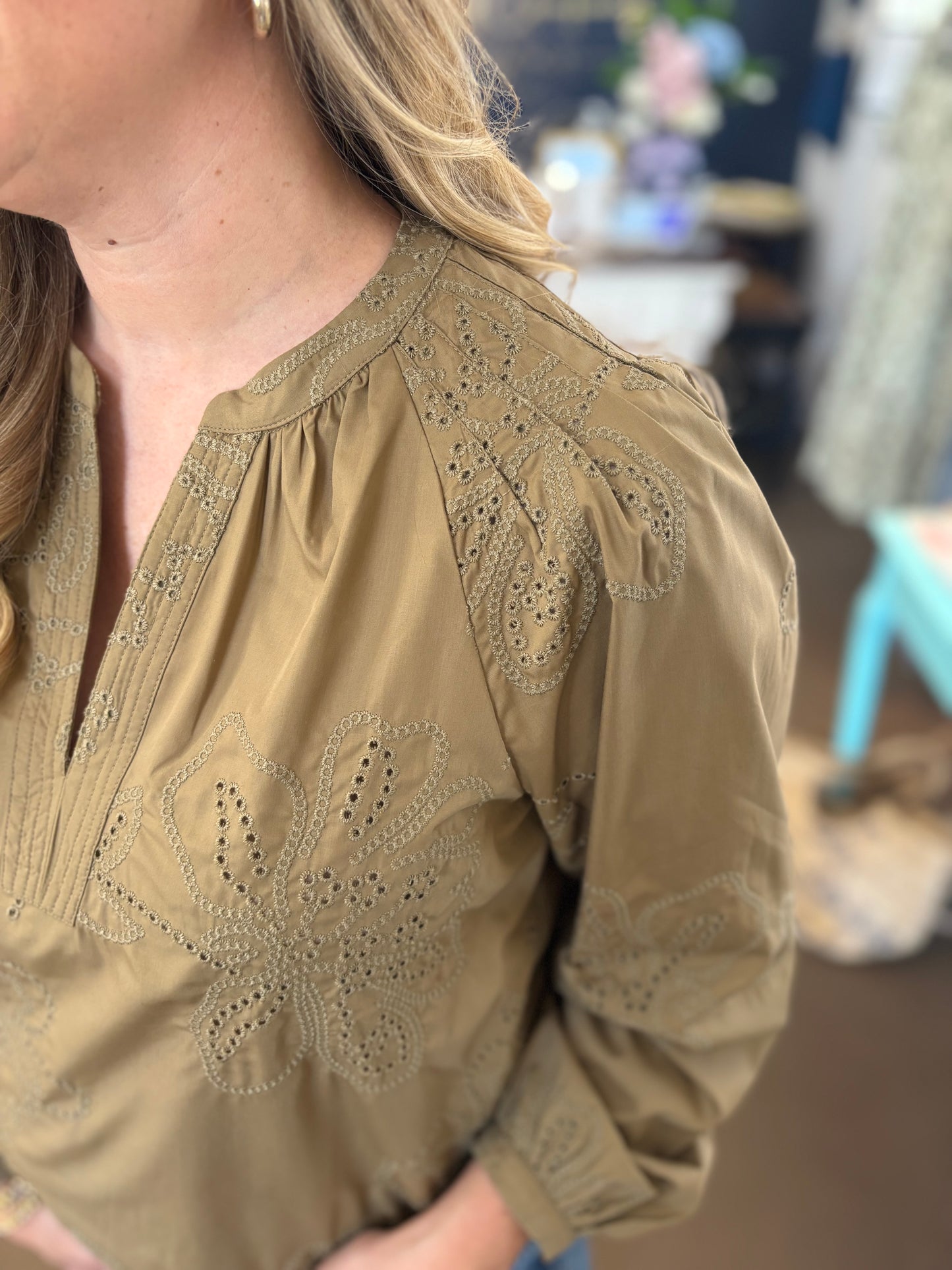 Olive Green Long Sleeve Blouse