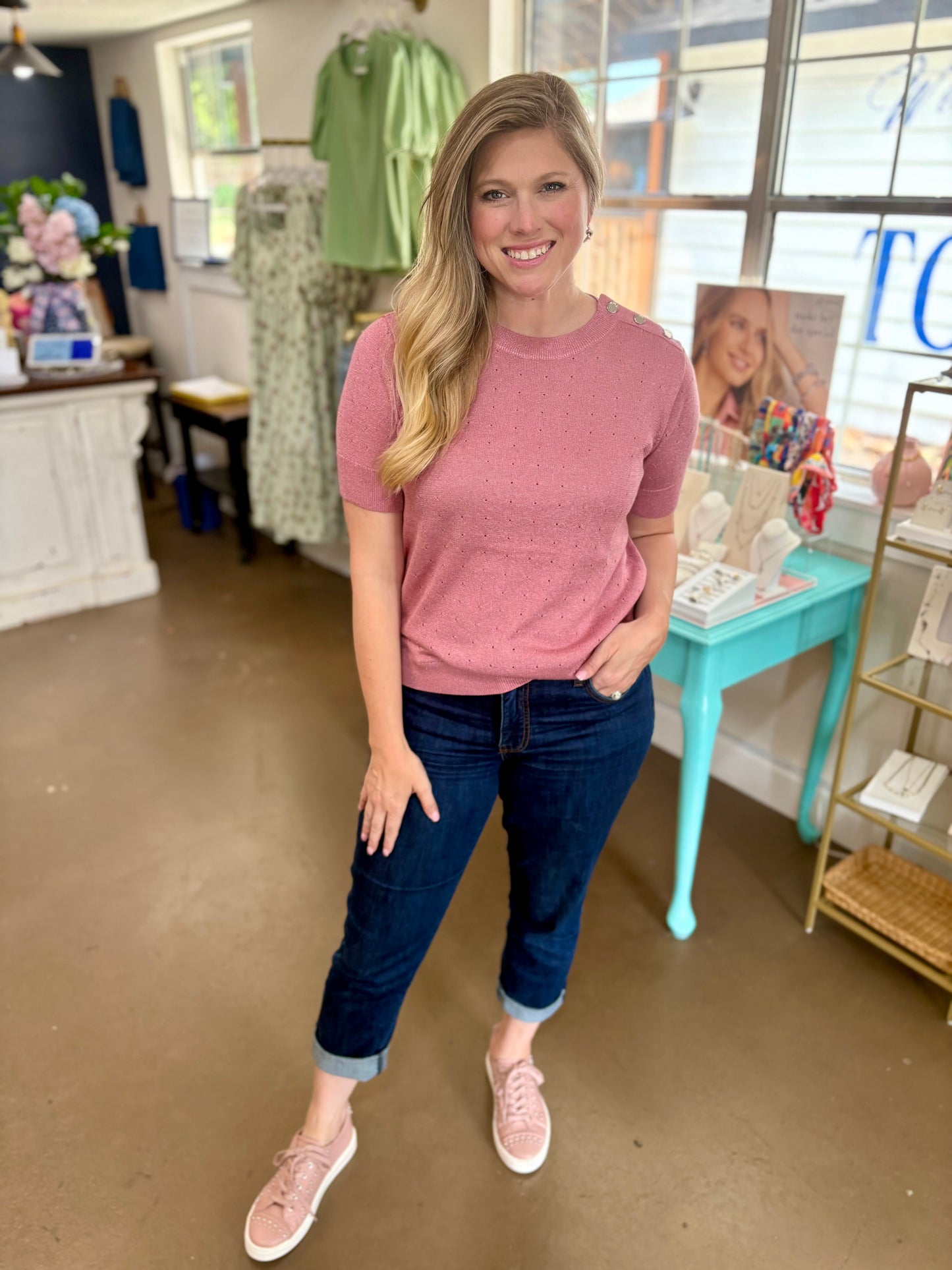 Benjamine Dark Rose Short Sleeve Top