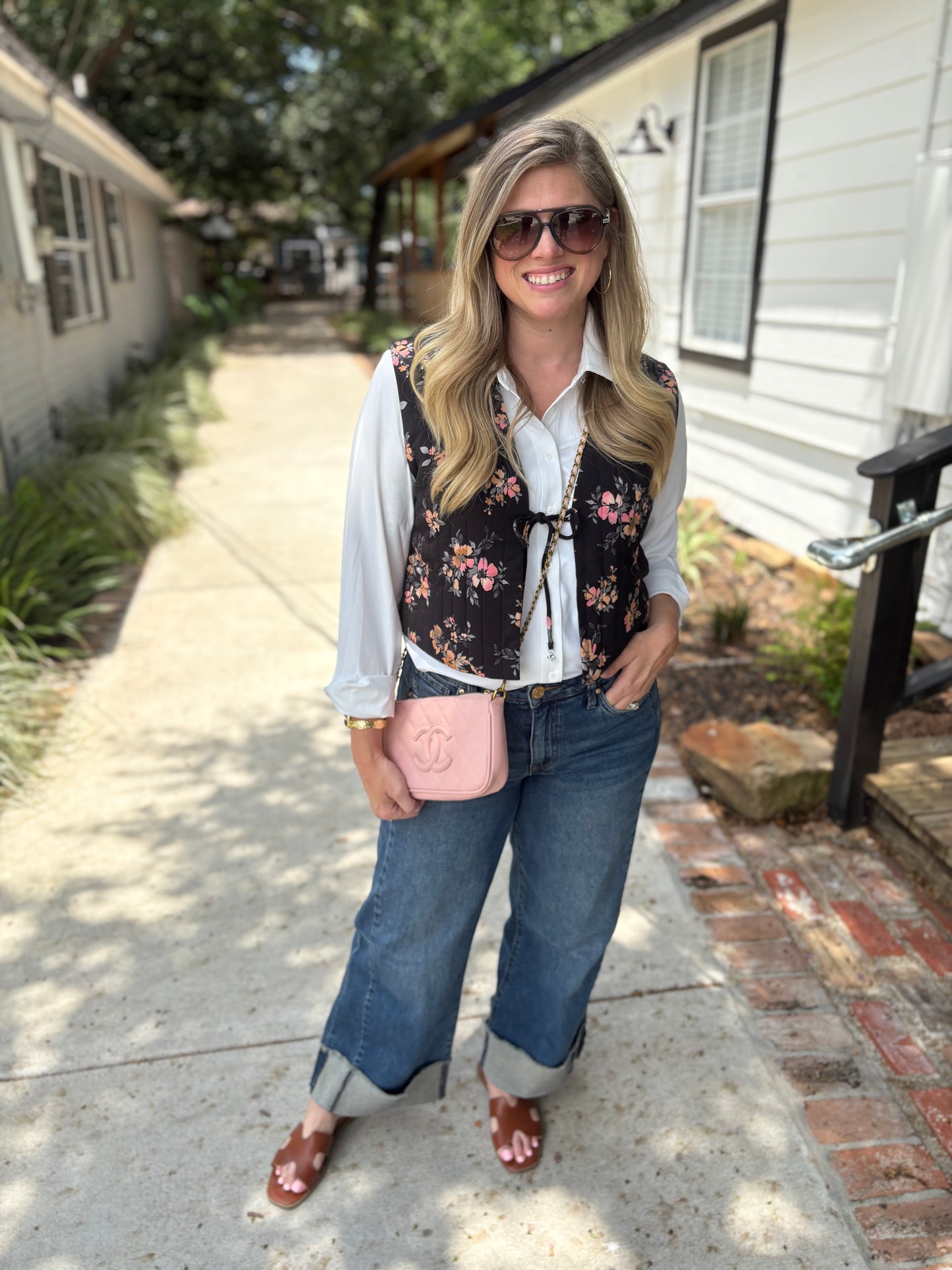 Bianca Black Floral Tie Front Vest