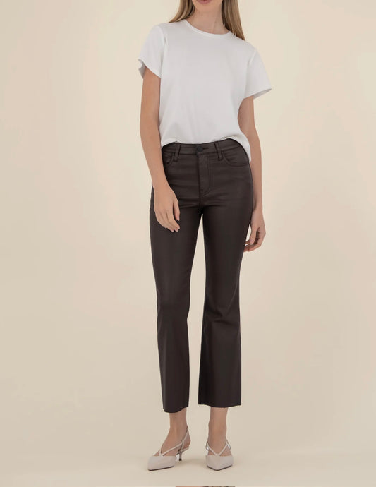 Kelsey Coated High Rise Ankle Flare - Chocolate