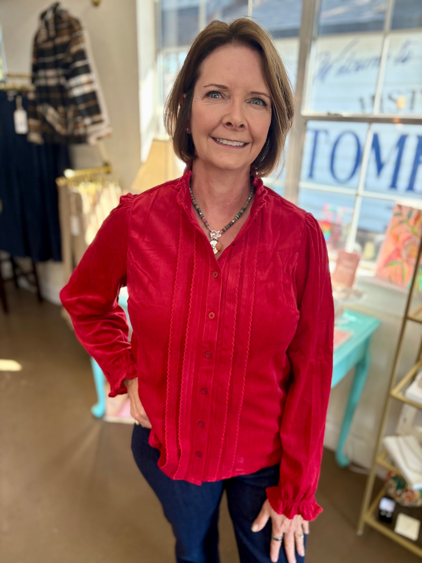 Ruby Red Long Sleeve Blouse