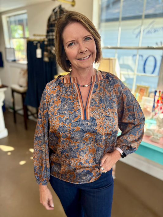 Midnight Marigold Long Sleeve Blouse