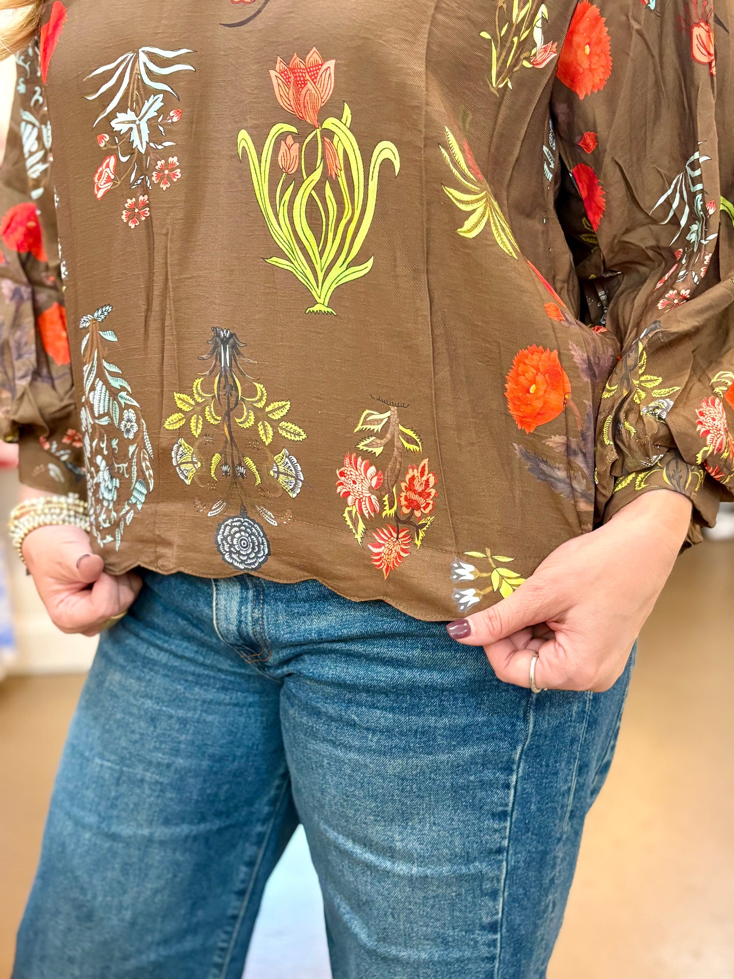 Brown Floral Print Blouse