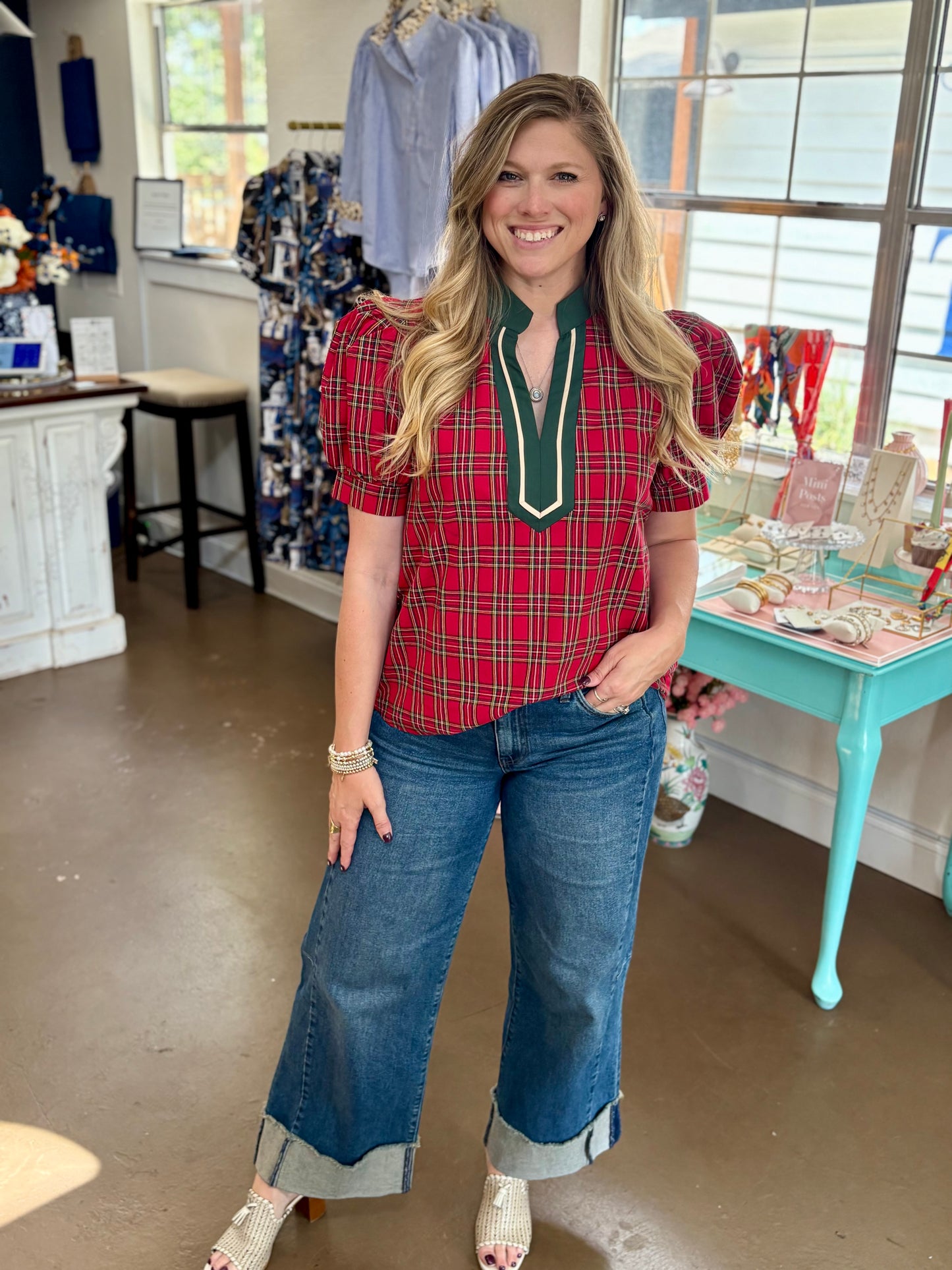 Holiday Plaid Cuff Top
