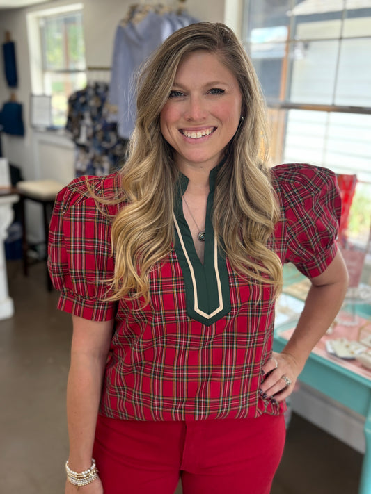 Holiday Plaid Cuff Top