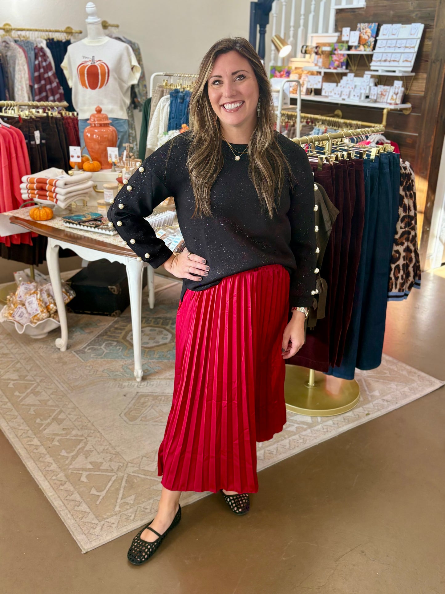 Katri French Scuba Pearl Top W/ Glitter