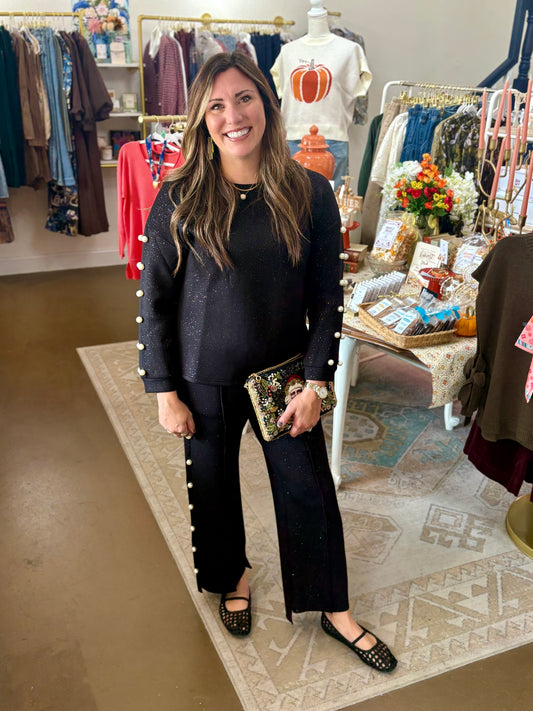 Farrah French Scuba Pearl Pant with Glitter
