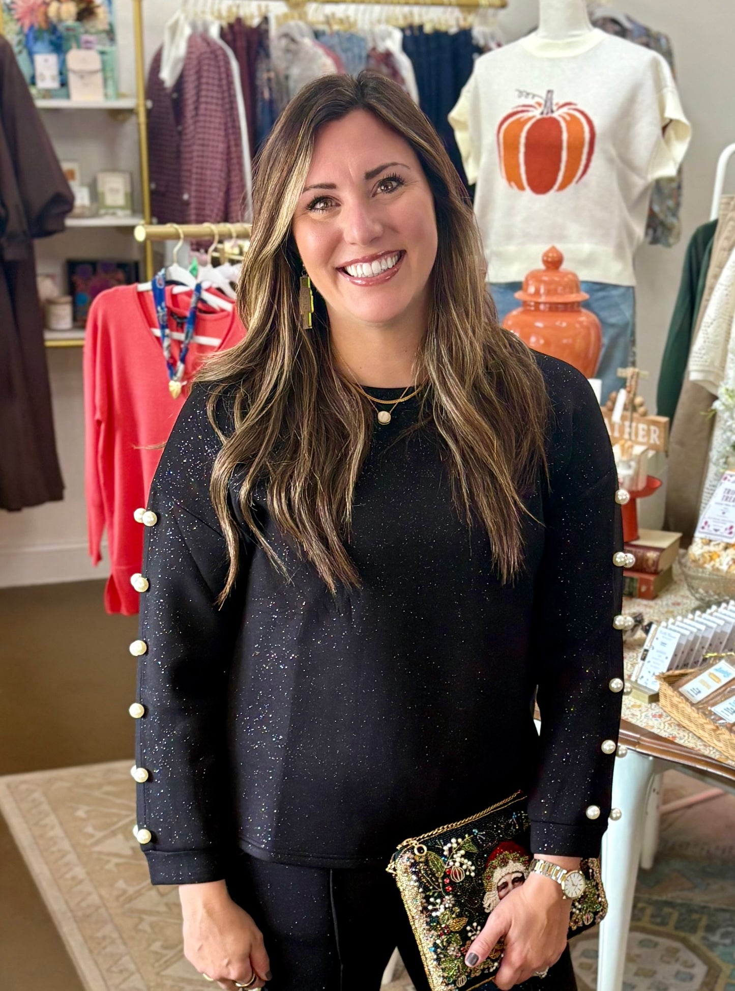 Katri French Scuba Pearl Top W/ Glitter